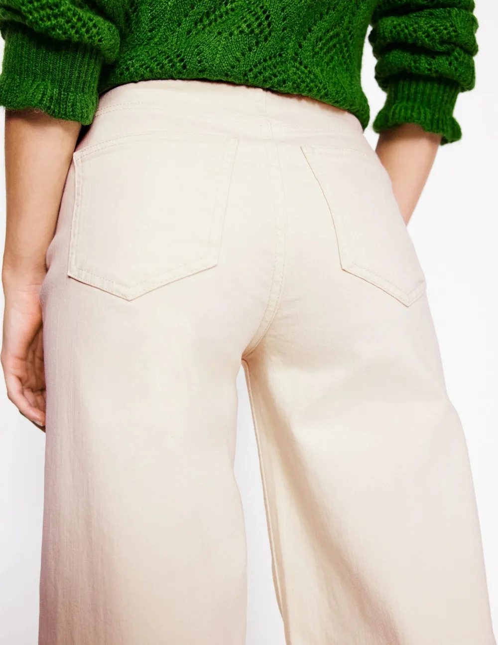 Ecru High - Rise Wide - Leg Jeans