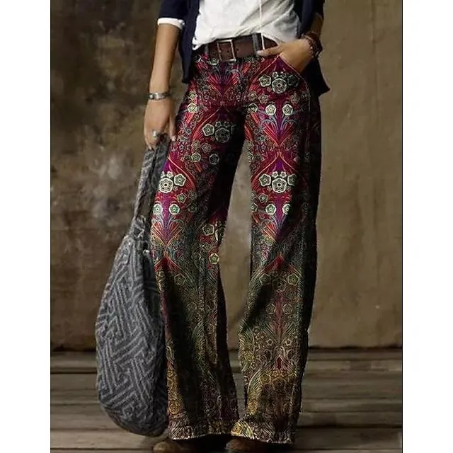 Women's Jeans Bootcut Wide Leg Full Length Faux Denim Side Pockets Wide Leg High Elasticity Mid Waist Fashion Casual Weekend 1 2 S M