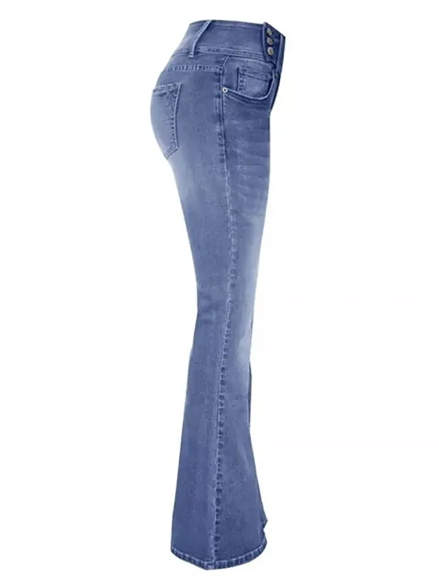 Women‘s Flare Low Rise Jeans Bootcut Full Length Denim Wide Leg Micro-elastic High Waist Fashion Casual Daily Light Blue Black S M