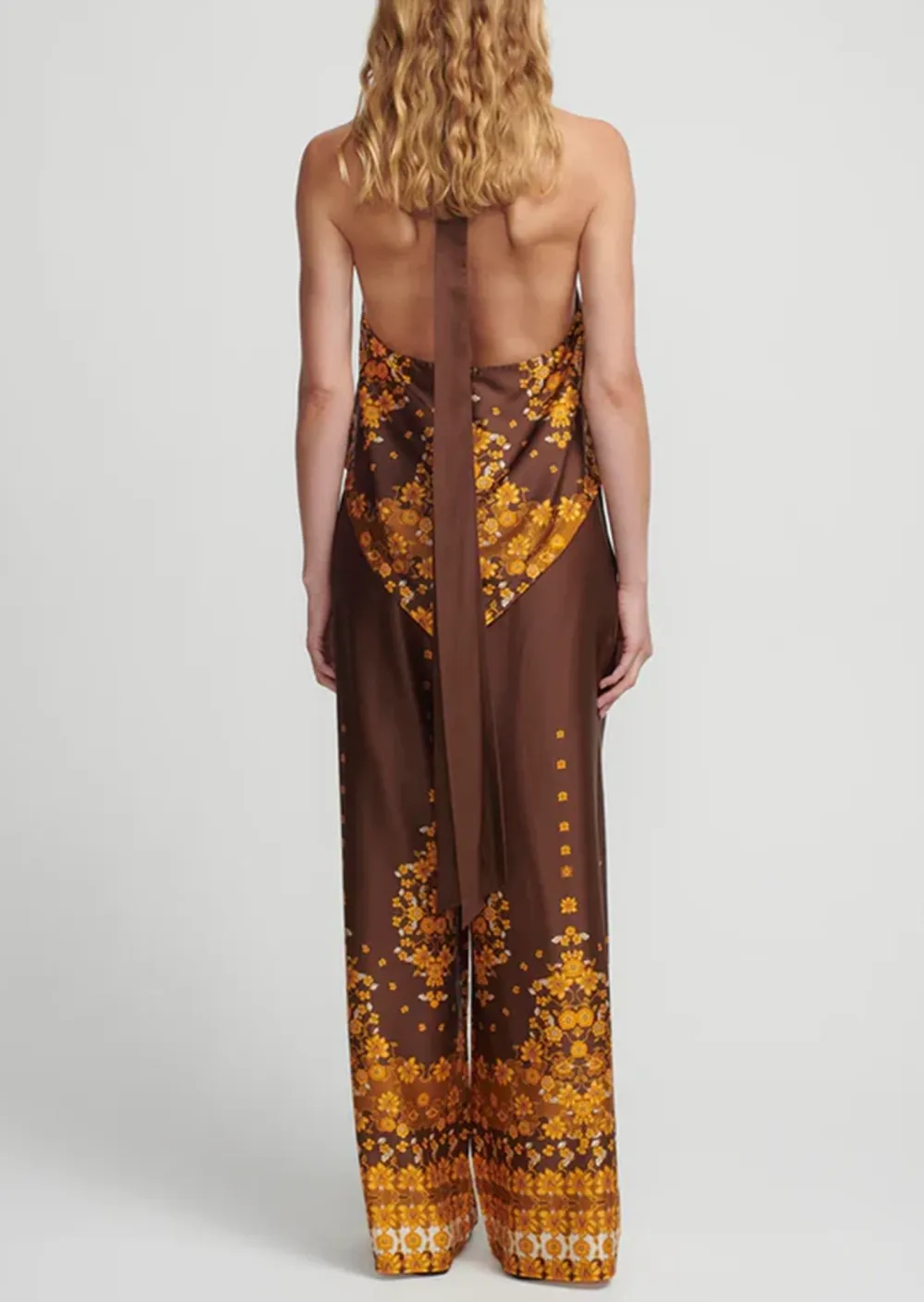Brown Ornate Pattern Wide Leg Pants