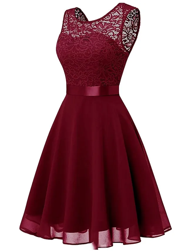 Women‘s Party Dress Lace Dress Knee Length Dress Pink Red Wine Dark Blue Red White Black Sleeveless Pure Color Lace Spring Summer Crew Neck Elegant 2022 XS S M L XL XXL XXXL