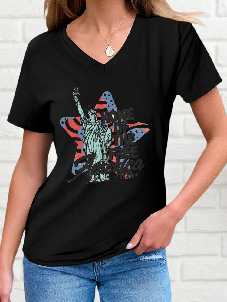 Woman'S Home Of The Free America 1776 V-Neck And Short Sleeves T-Shirt