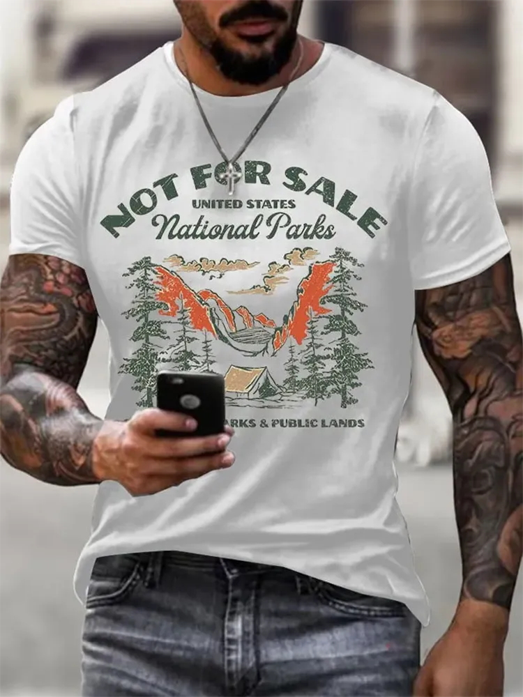 Men'S Support National Parks Printed Round Neck T-Shirt