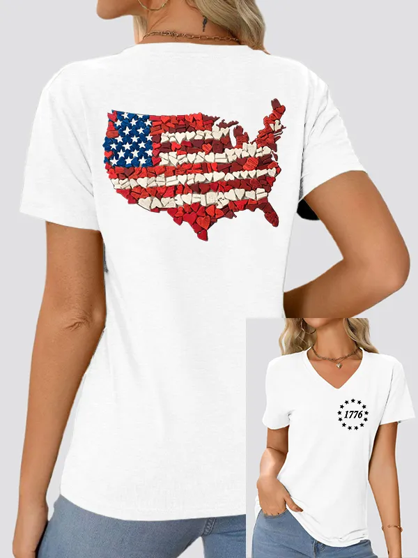 Woman'S Independence Day Love Map 1776 V-Neck And Short Sleeves T-shirt
