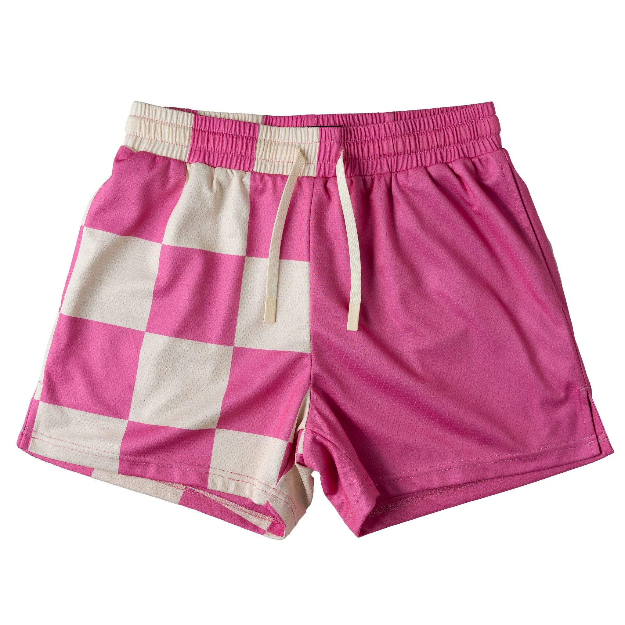 Solids 5 Pack - MUAY THAI SHORTS (MID THIGH CUT) CHECKER - PINK / CREAM