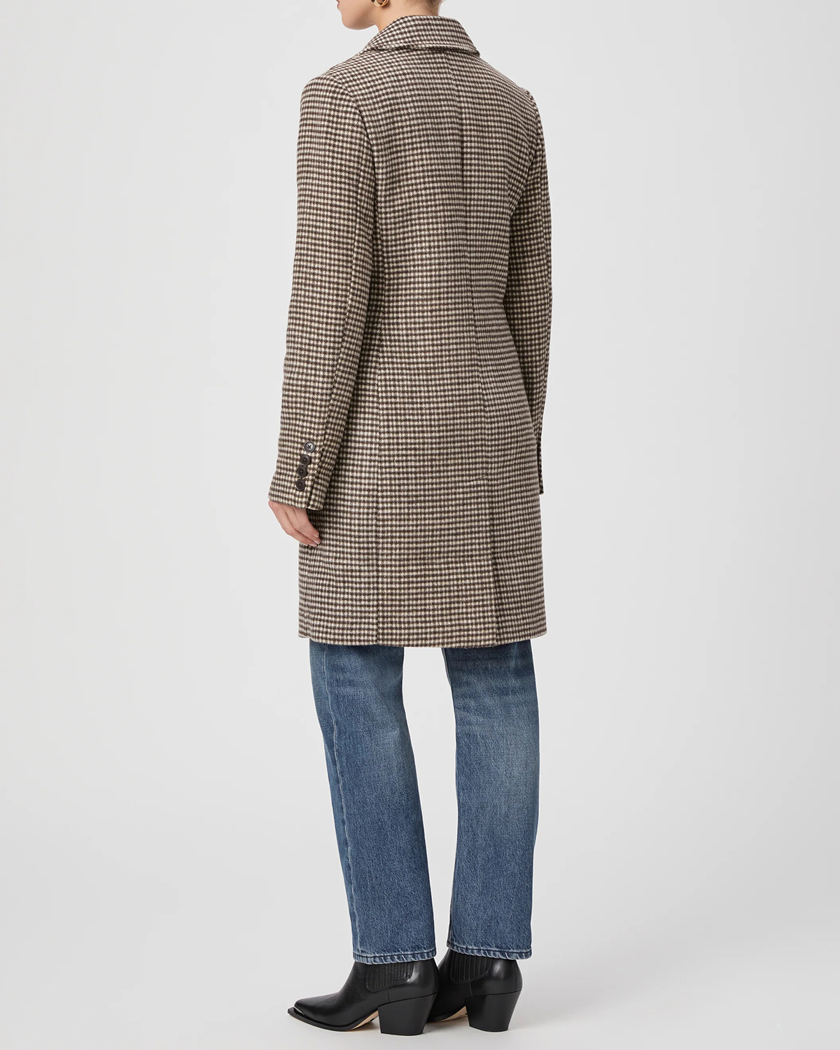 Chocolate Brown Houndstooth Wool Blend Coat