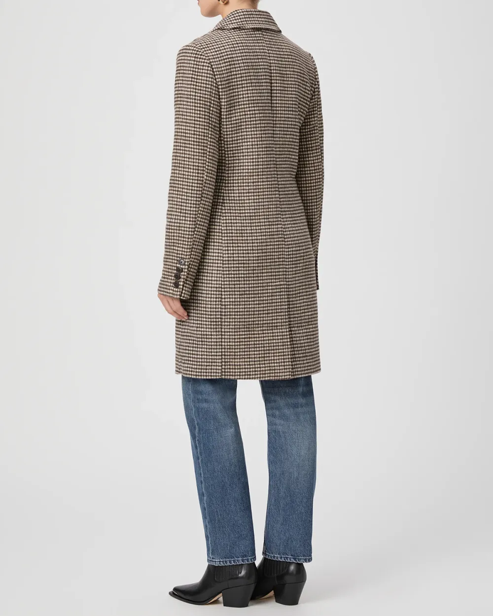 Chocolate Brown Houndstooth Wool Blend Coat