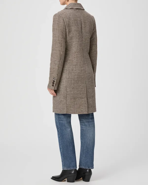 Chocolate Brown Houndstooth Wool Blend Coat