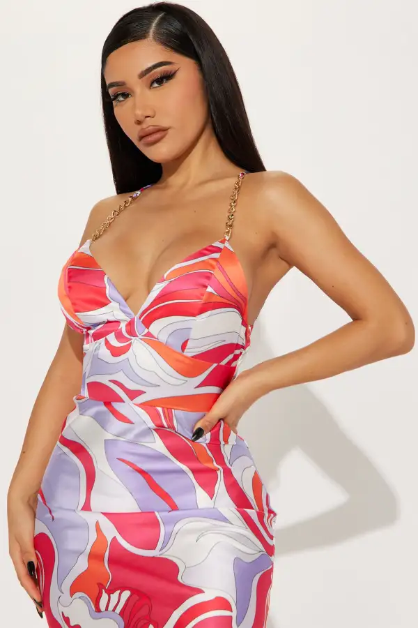 Danielle Satin Maxi Dress - Fuchsia/combo