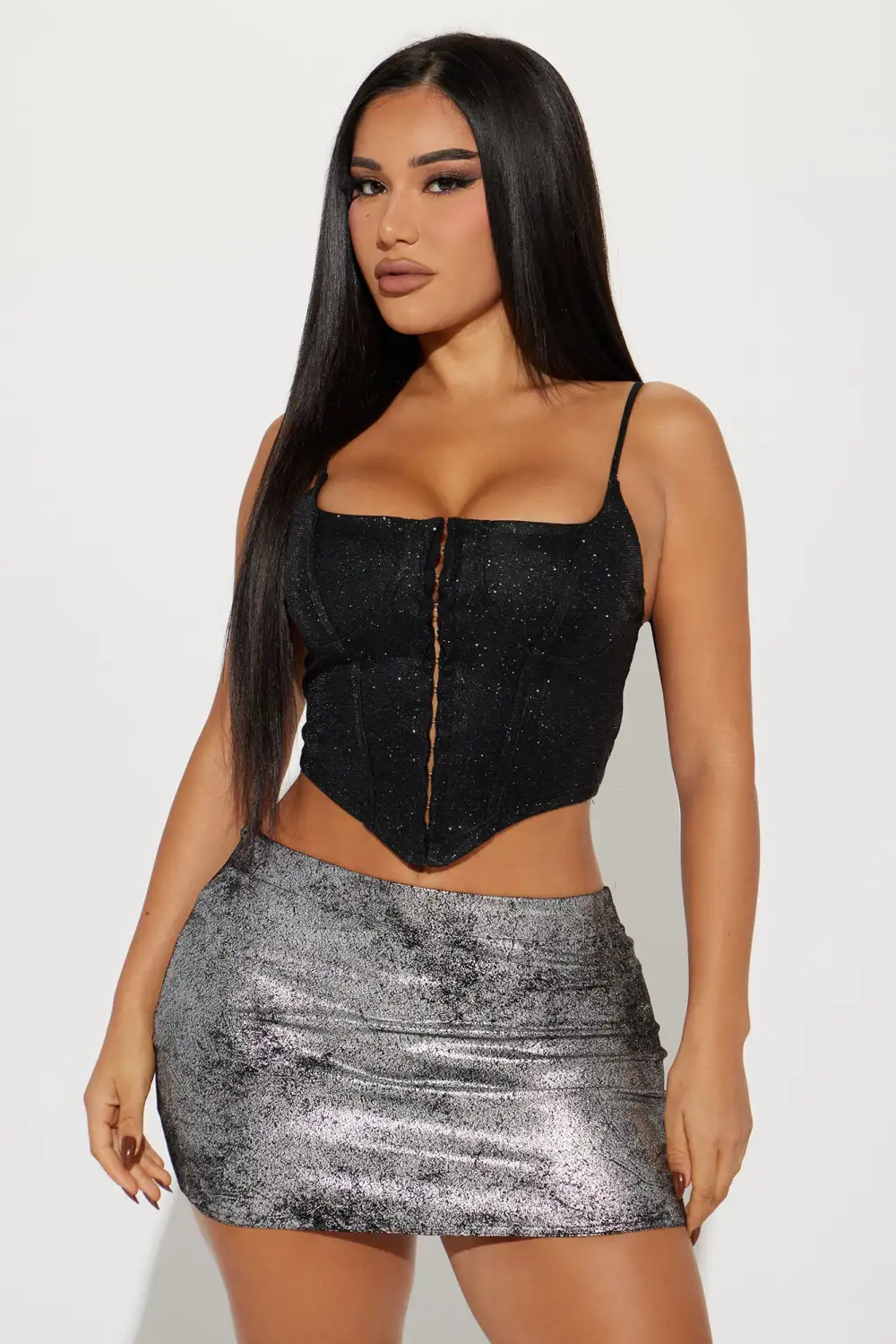Party Never Stops Metallic Corset - Black