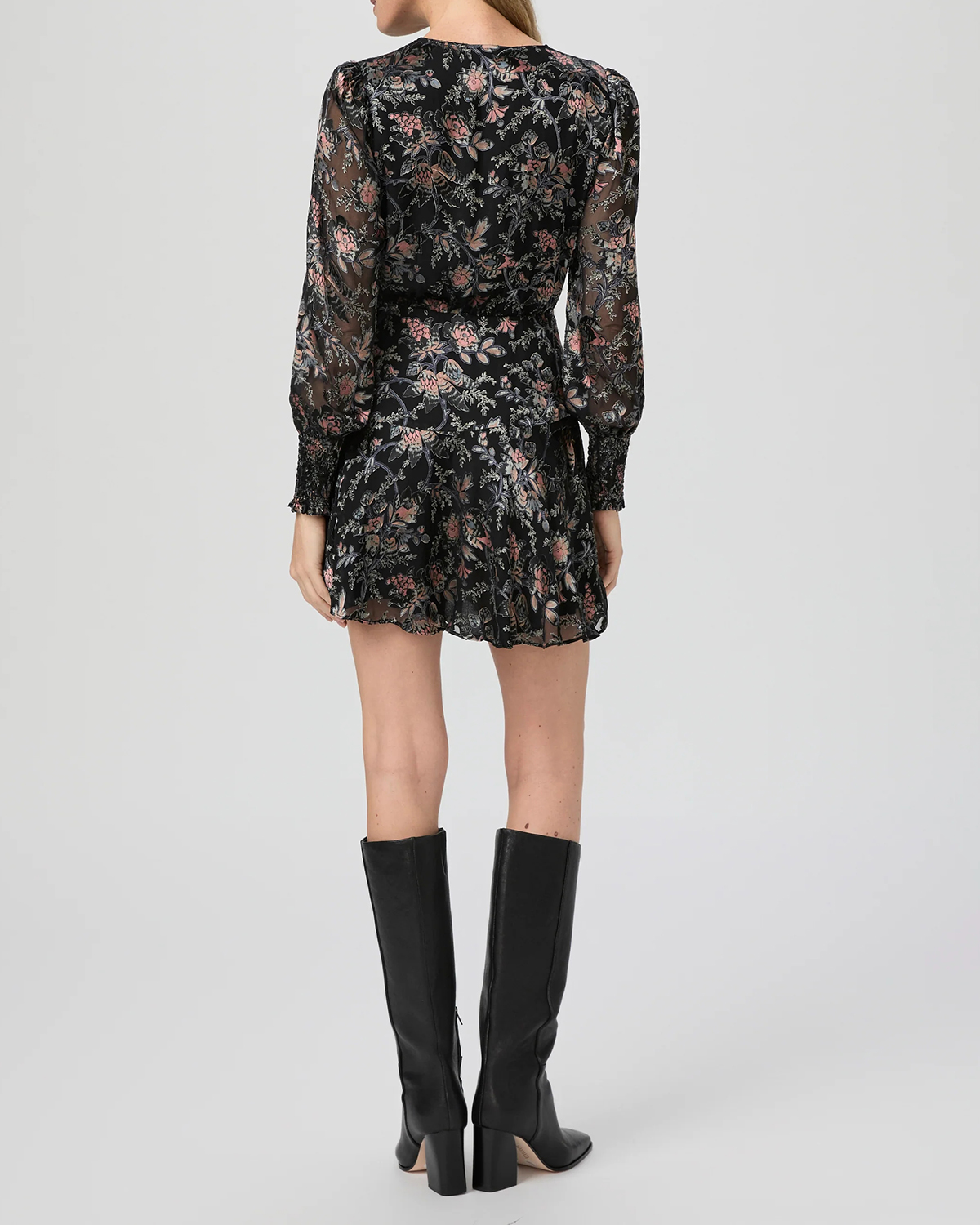 Black And Pink Floral Print Wrap Mini Dress