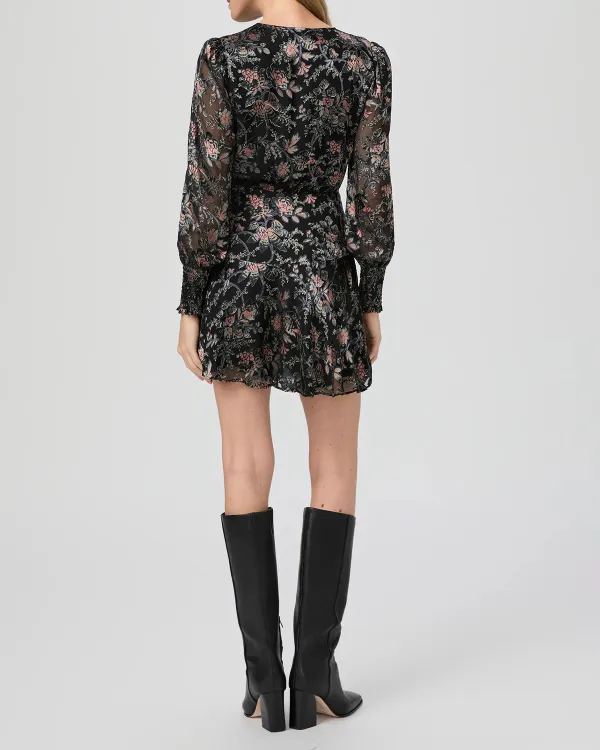 Black And Pink Floral Print Wrap Mini Dress