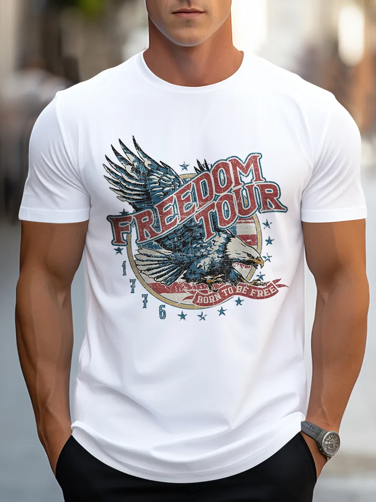 Man'S Freedom Tour 1776 Born To Be Free Round-Neck Short-Sleeved T-Shirt