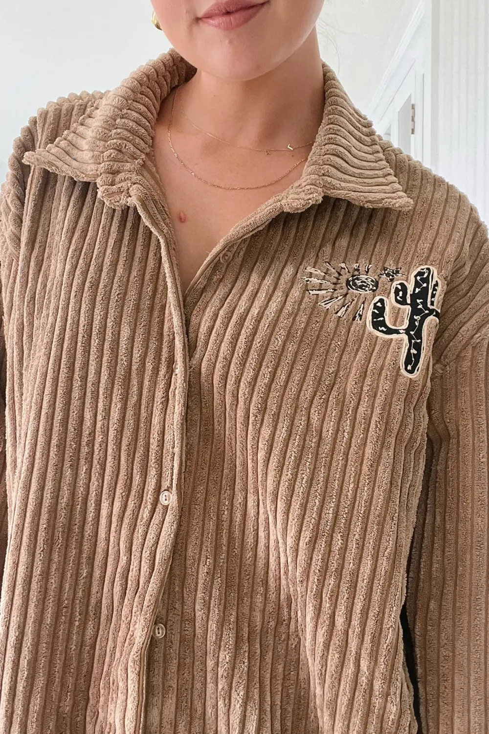 Brown Corduroy Long Sleeve Button Up Jacket