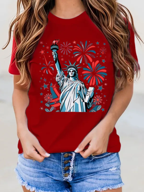 USA Print Round-Neck Short-Sleeved T-Shirt