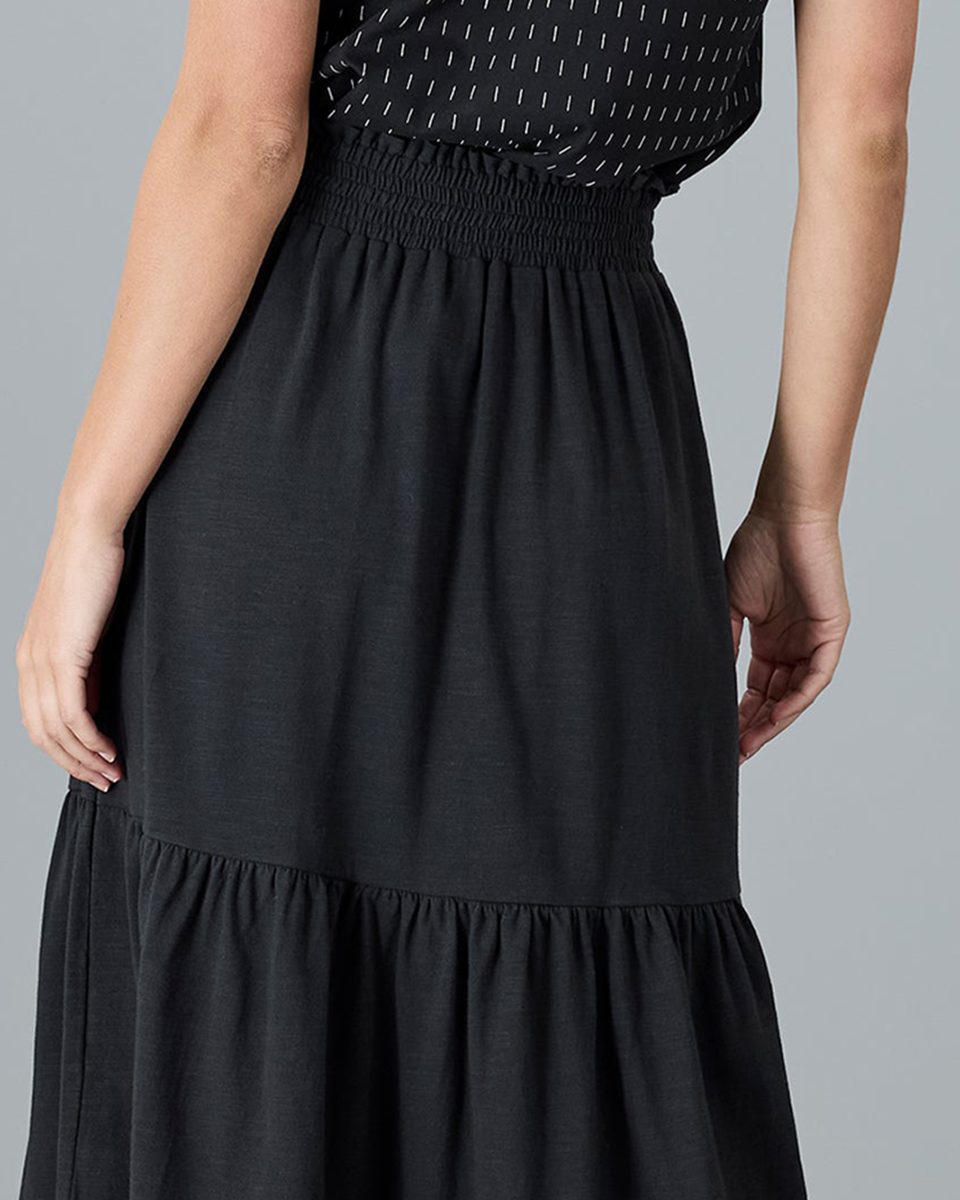 Black Ruffled Layers Midi Skirt