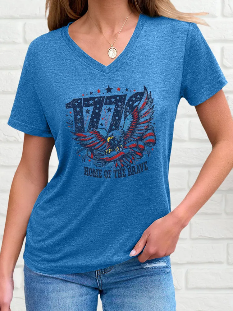 Woman'S 1776 Home Of The Brave V-Neck And Short Sleeves T-Shirt