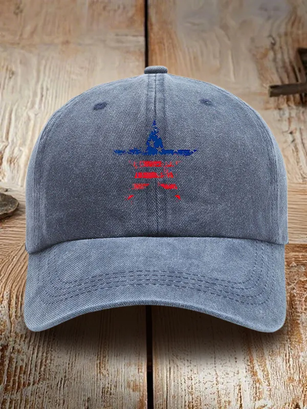 Star Stripe Print Washed Baseball Cap