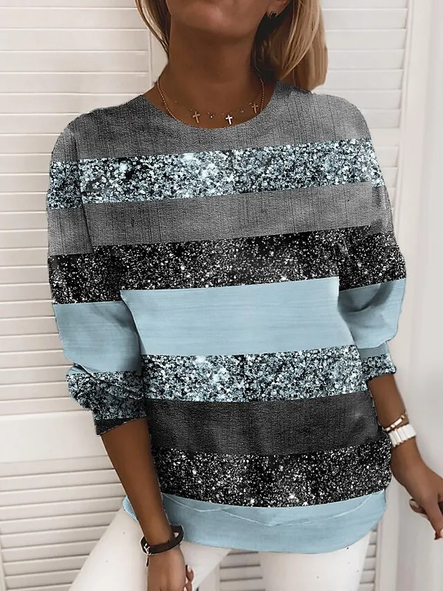 Women's Sweatshirt Pullover Stripes Print Casual Sports 3D Print Active Streetwear Hoodies Sweatshirts  Green Blue Purple