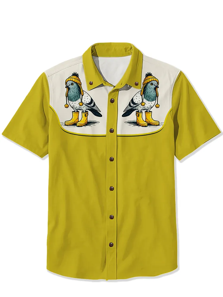Short-sleeved shirt with pigeon elements