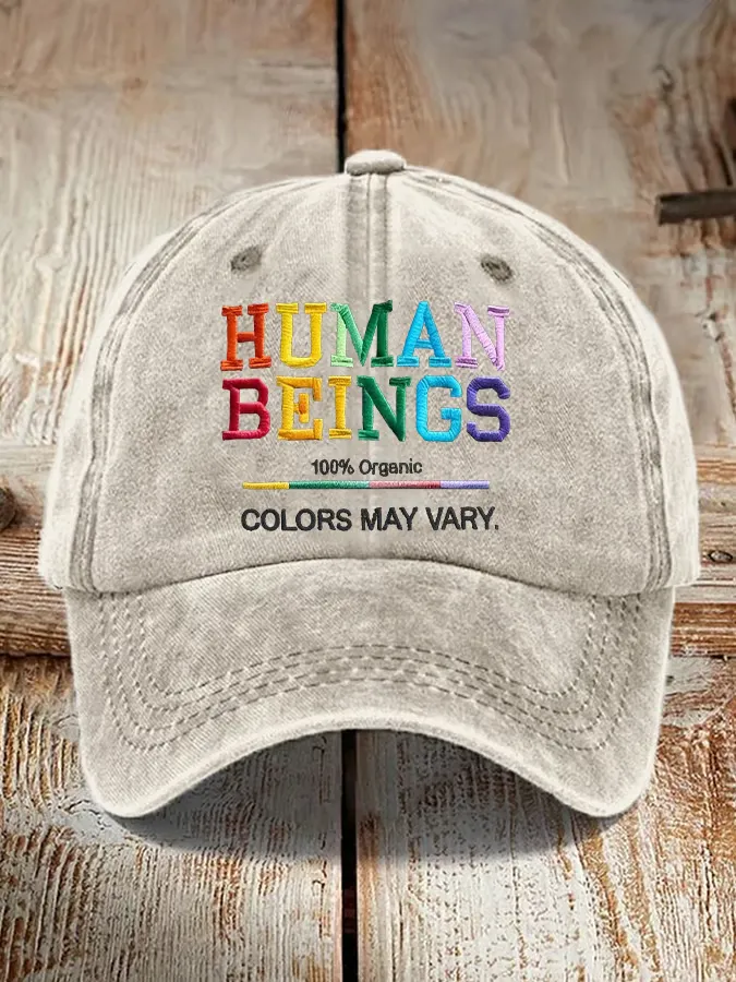 Retro Human Beings 100% Organic Colors May Vary Human Rights Equality Pride Print Baseball Cap
