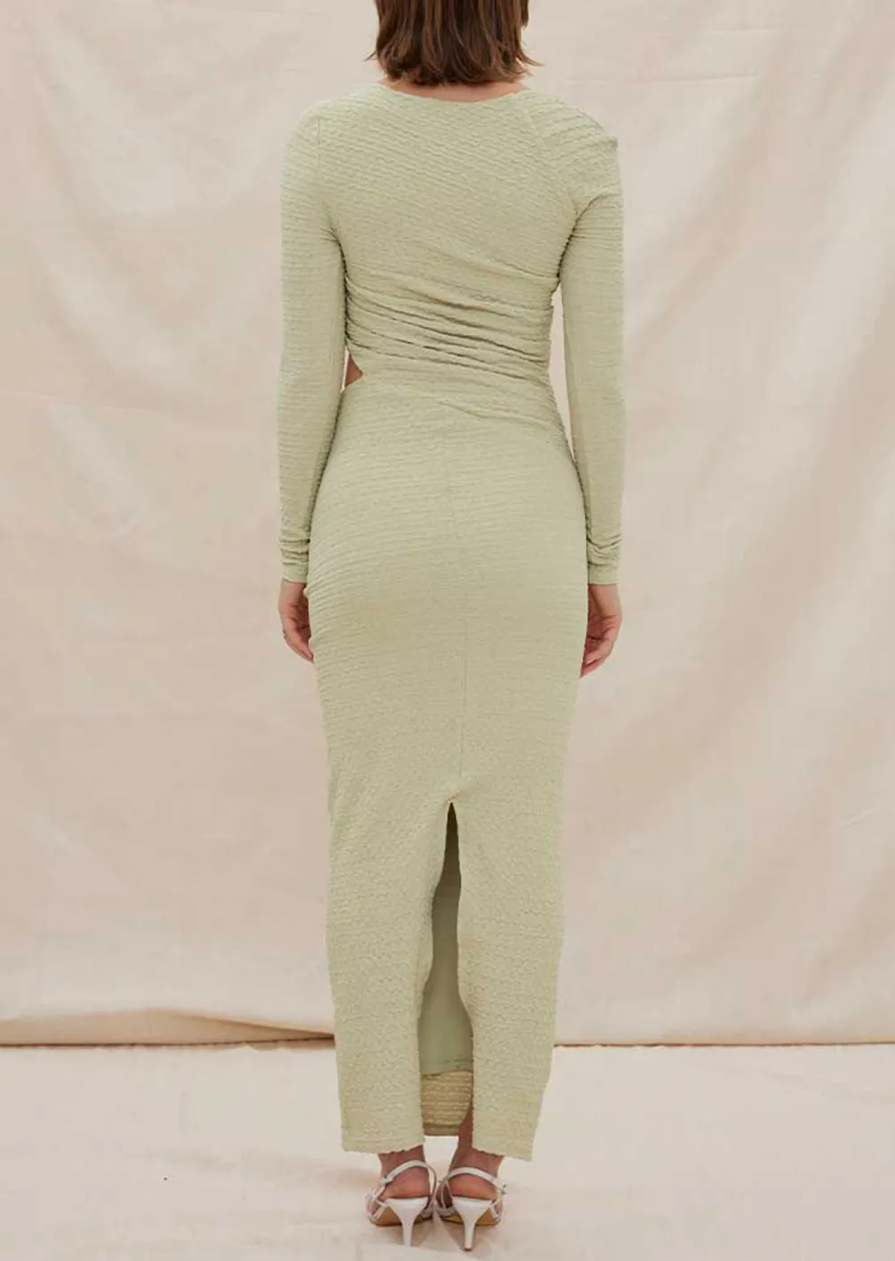 One Shoulder Ruched Slit Maxi Dress