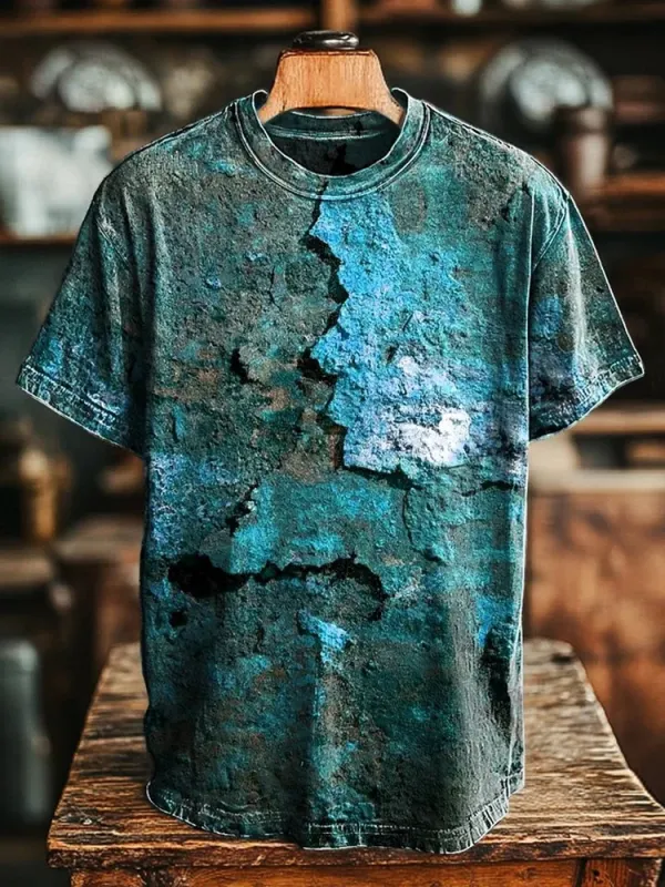 Unisex Retro Aged Rust Printed Casual Loose Short Sleeve T-Shirt