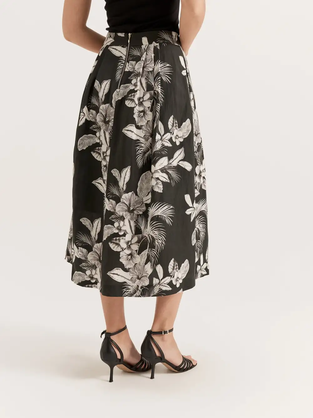 Satin Floral Print Midi Skirts