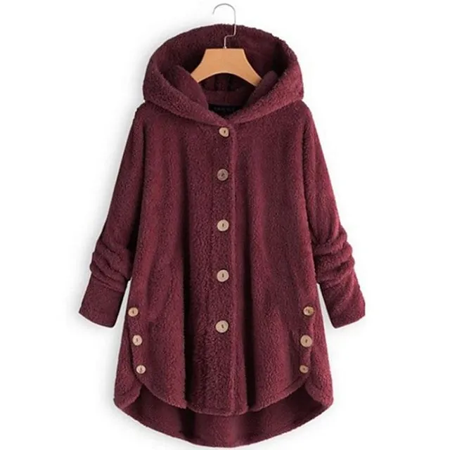 Women's Fleece Jacket Fleece Sports Pullover Sherpa Fleece Button Front Pocket claret turmeric Black Solid Color Street Casual Hoodie Plus Size Long Sleeve Top Fleece lined Micro-elastic Fall & Winter