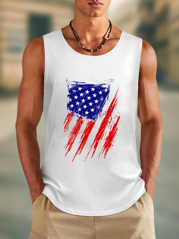 Men'S Stars And Stripes Print Round-Necked Sleeveless Vest