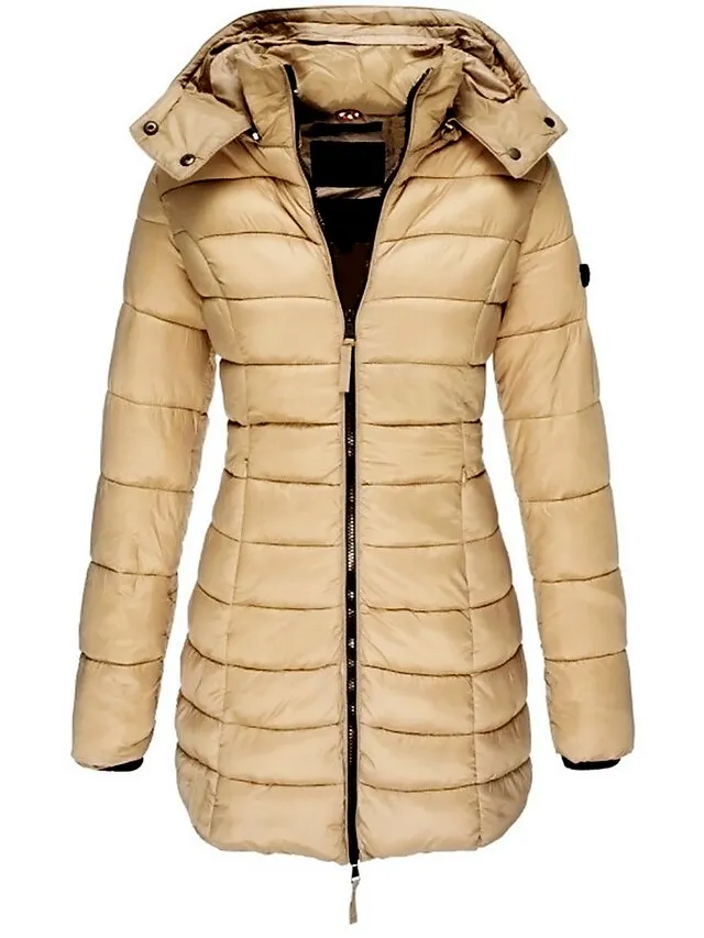 Women's Winter Coat Quilted Jacket Mid Length Puffer Coat Thermal Warm Parka with Pocket Fall Windproof Heated Coat  Zipper Hooded Lightweight Outerwear Long Sleeve Army Green Black
