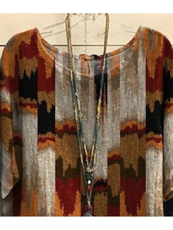 Women's Plus Size T shirt Tee Blouse Blue Purple Brown Graphic Print Short Sleeve Daily Vacation Weekend Vintage Basic Casual Crew Neck Regular Fit Dolman Sleeve Summer Spring