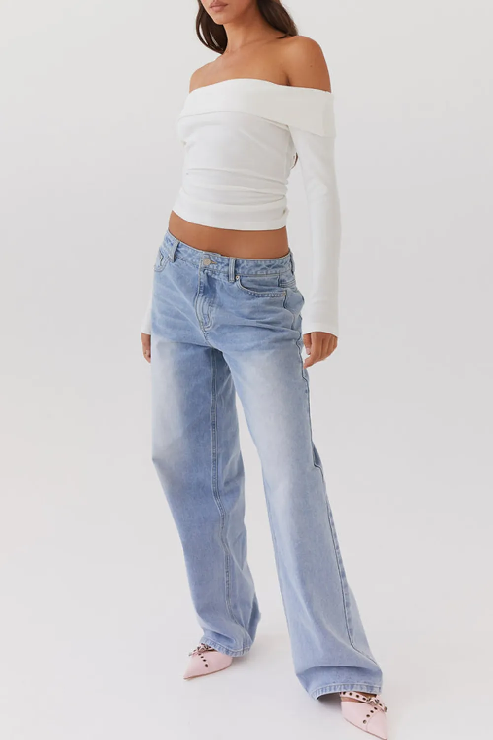 Keanna Low Rise Denim Jeans - Washed Denim