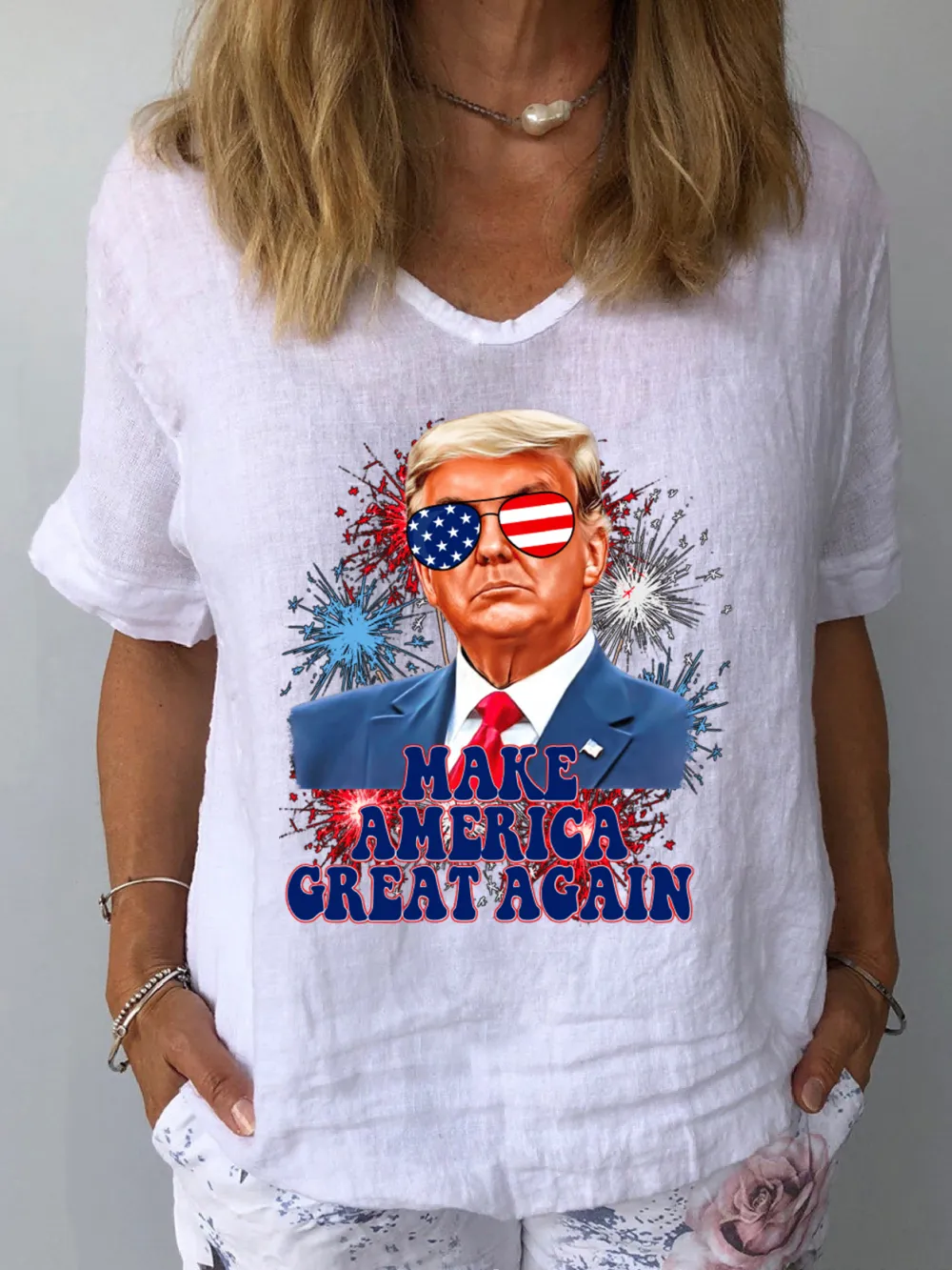 Women'S Make America Great Again V-Neck Short-Sleeve Shirt
