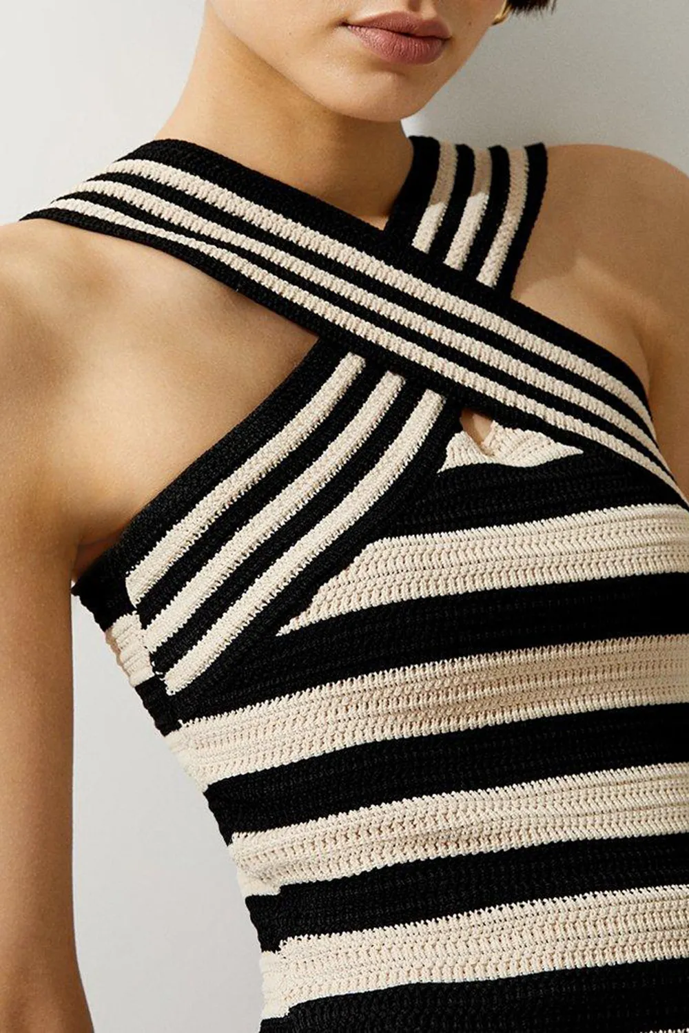 Viscose Blend Crochet Knit Cross Front Top