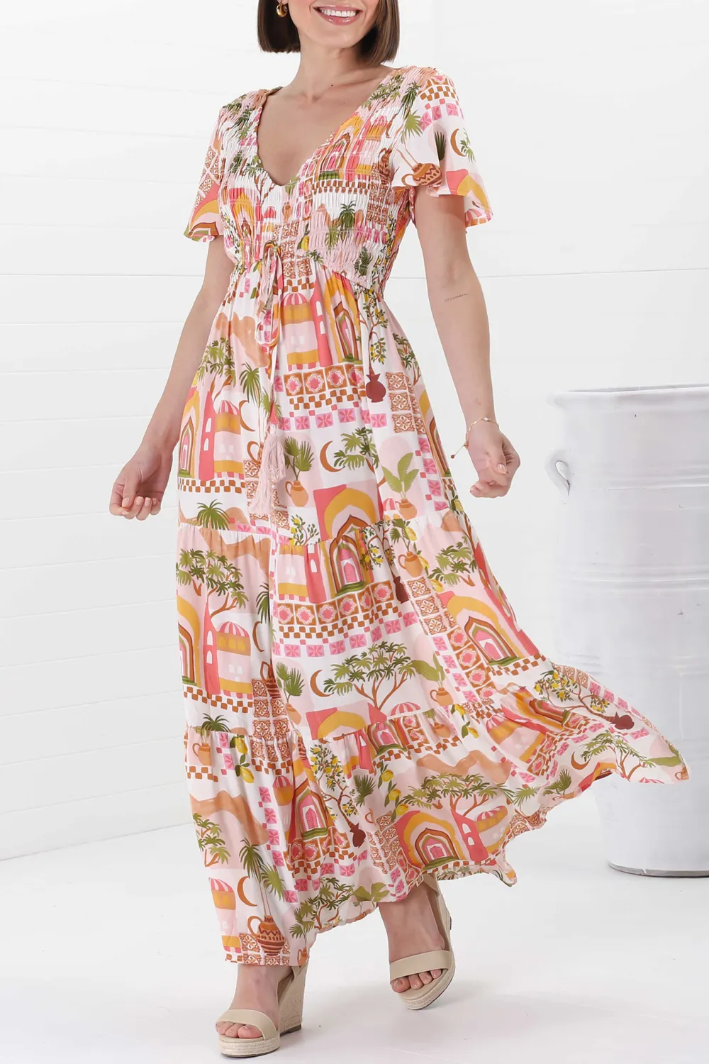 Colorful Vacation Print Maxi Dress