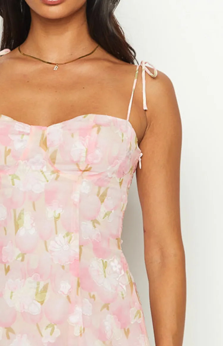 Pink Floral Spaghetti Strap Mini Dress