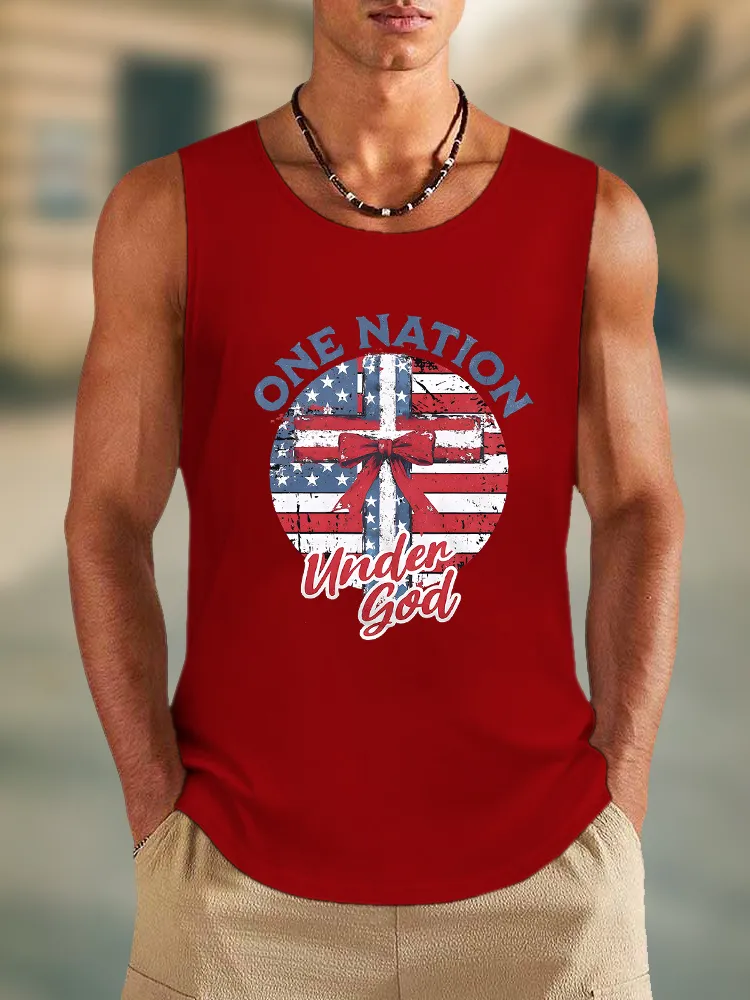 Men'S One Nation Under God Round-Necked Sleeveless Vest