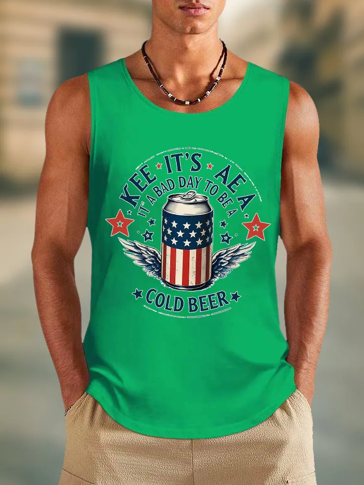 Men'S Kee It'S Aea It A Bad Day To Be A Cold Beer Round-Necked Sleeveless Vest