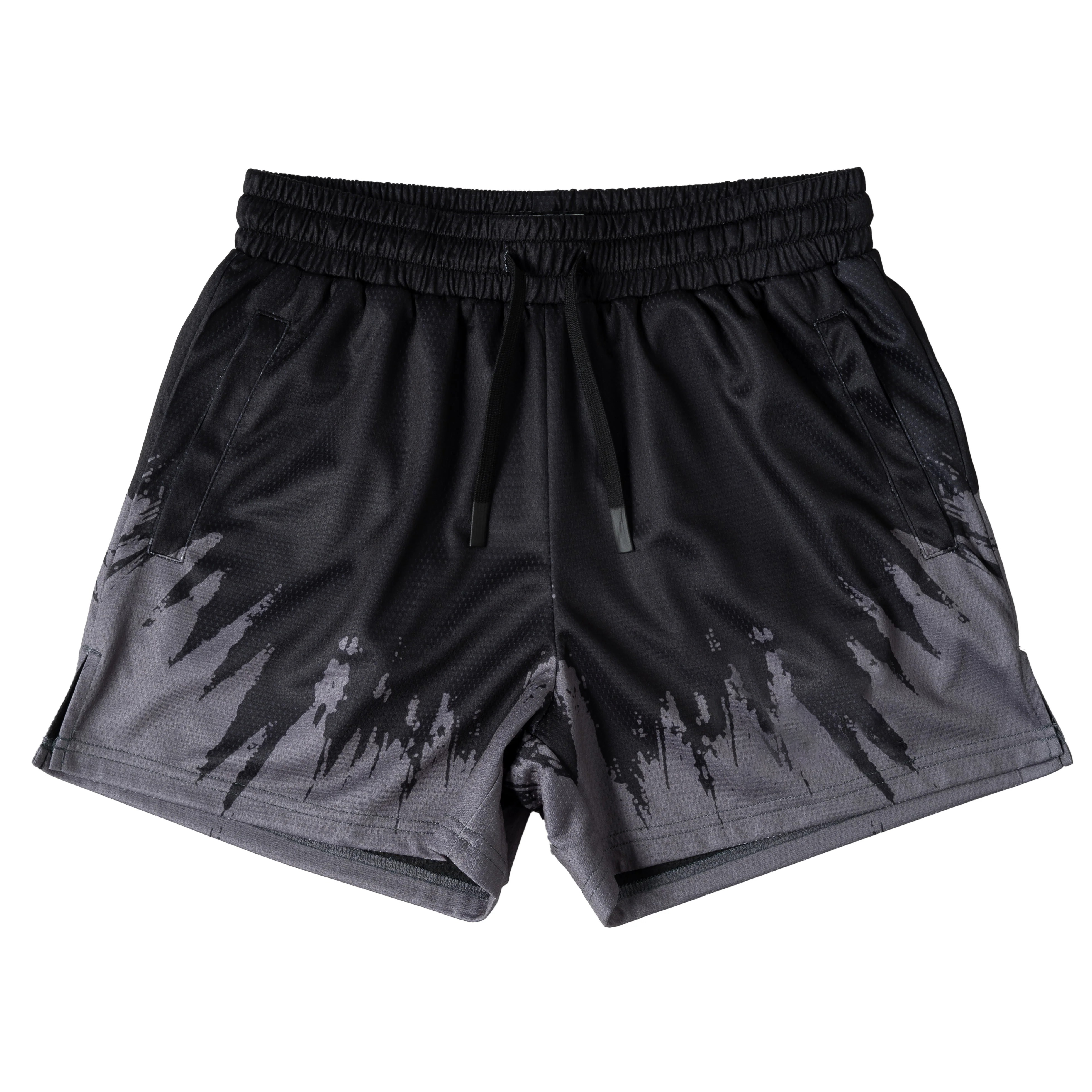 MUAY THAI SHORTS (MID THIGH CUT) SHATTER - BLACK / GREY