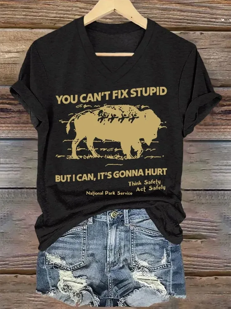 Women'S You Can'T Fix Stupid But I Can It'S Gonna Hurt Printed T-Shirt