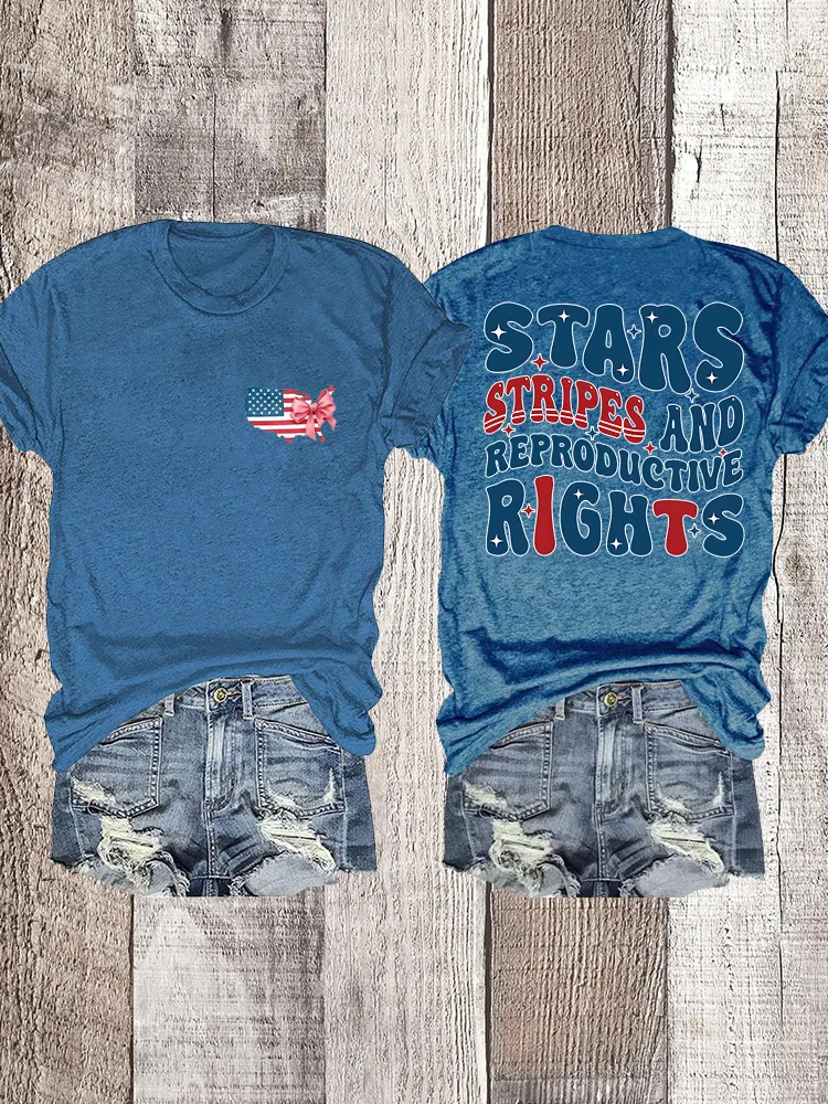 Woman'S Stars Stripes And Reproductive Rights Crew Neck Short Sleeve T-Shirt
