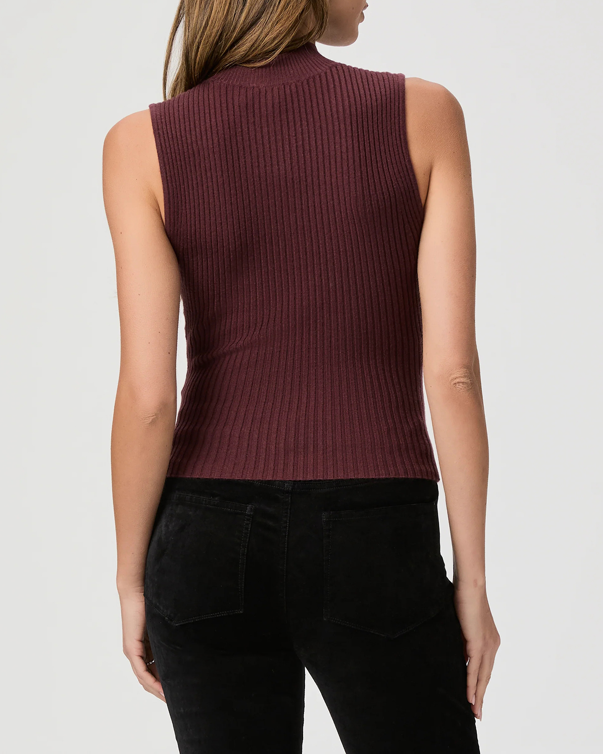 Oxblood Ribbed Mock Neck Tank Top