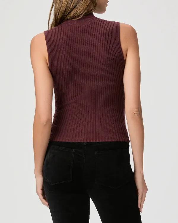 Oxblood Ribbed Mock Neck Tank Top