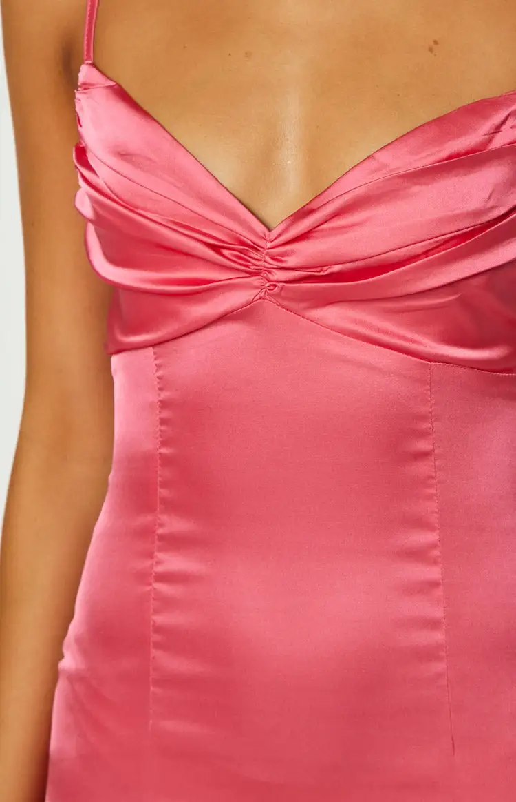 Sleeveless Blush Pink Satin Maxi Dress