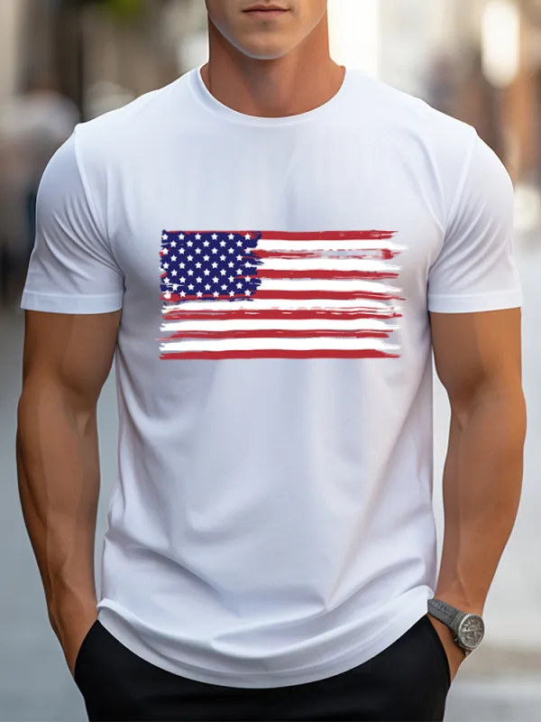Man'S National Flag Print Round-Neck Short-Sleeved T-Shirt