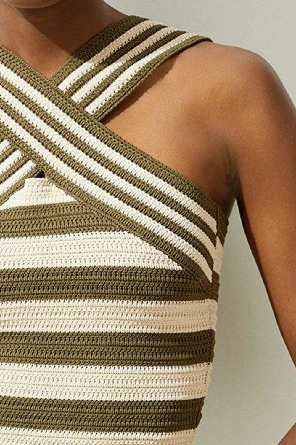 Viscose Blend Crochet Knit Cross Front Top