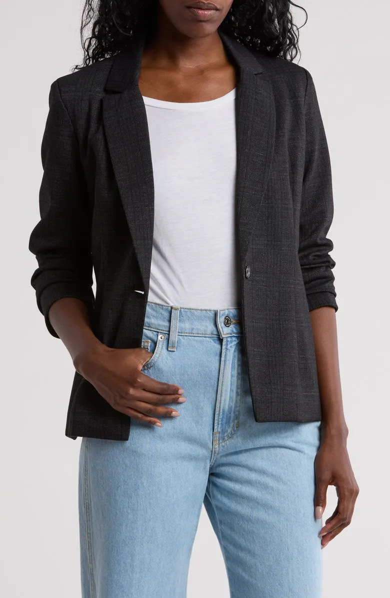 Plaid Ponte Single-Button Blazer