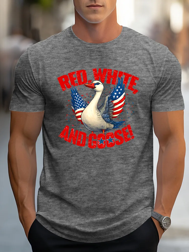 Man'S Red, White, And Goose! Round-Neck Short-Sleeved T-Shirt