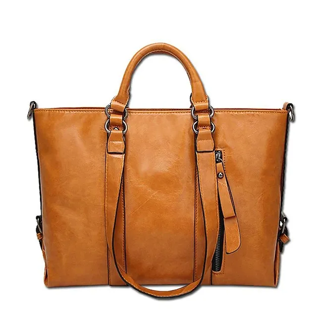 Women's Handbag Crossbody Bag Tote PU Leather Outdoor Office Shopping Zipper Large Capacity Solid Color Orange